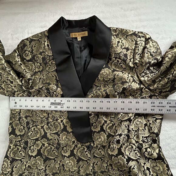 Nipon Boutique Womens Blazer Black Gold Floral Brocade Shawl Collar Size 20W - Picture 6 of 9